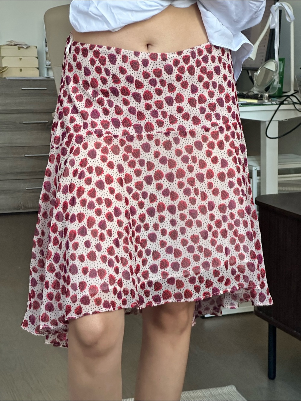 NWT Zara Pink and Cream Polka Dot High-Low Skirt